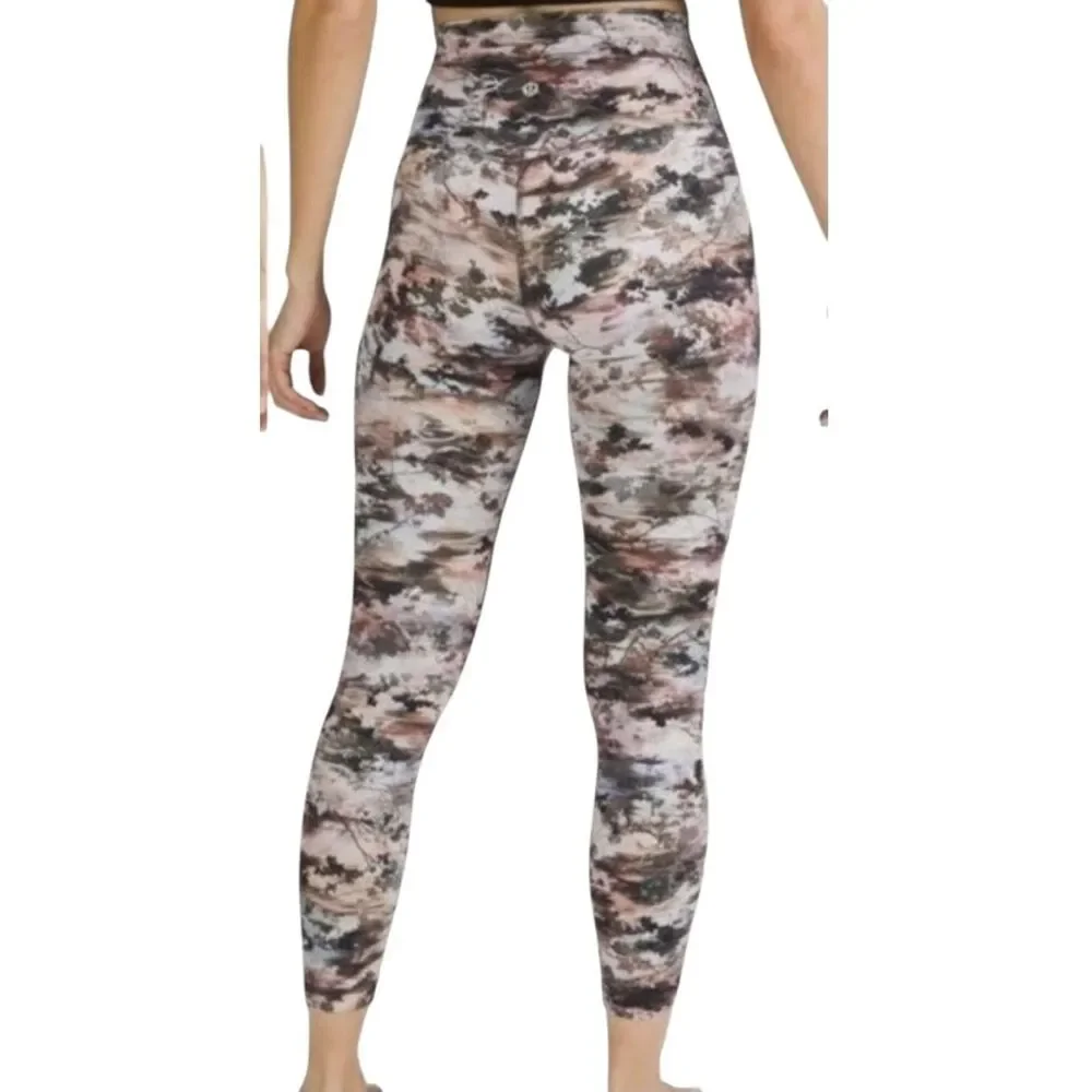 Lululemon Leggings Womens 4 High Rise Pink Brown Abstract Print Yoga LW5DM9S